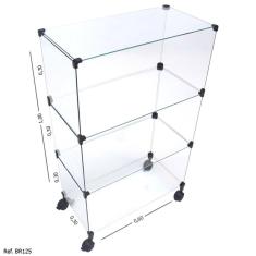 Balcão de Atendimento Modulado em Vidro com Rodízios - 0,60 x 1,00 x 0,30