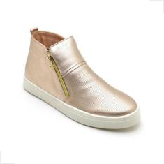 Tenis Couro Feminino Cano Médio Zíper Conforto Dia a Dia Casual - Q&A 