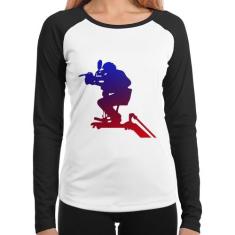 Baby Look Raglan Cinegrafista Manga Longa - Foca na Moda, Branco, Pret