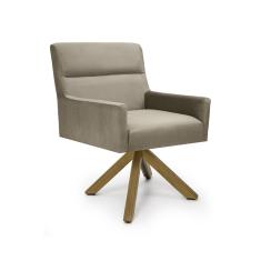 Poltrona Ana Veludo Bege B-68 Base Giratória Madeira - D'Rossi