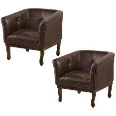 Kit 2 Poltronas Decorativa Noah Couro Conhaque Gran Belo