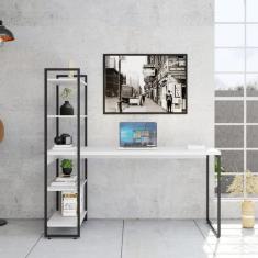 Escrivaninha com Estante Nanda Branca e Preta 146 cm