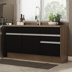 Balcão Gabinete de Pia Madesa Glamy 150 cm 2 Gavetas 2 Portas (sem Tampo e Pia) - Rustic/preto