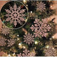 36 peças de enfeites de flocos de neve de ouro rosa de Natal com glitter de plástico para decorações de árvore de Natal de inverno, tamanho variável de flocos de neve artesanais