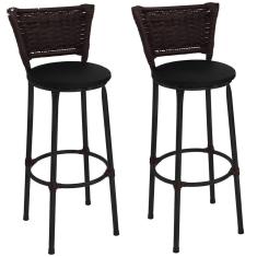 Kit 2 Banquetas Altas Preta com Encosto Junco Argila Assento Preto