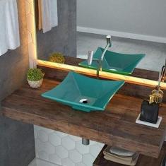 Cuba de Apoio para Banheiro L34 Lux Quadrada Folha Compace Azul Turquesa