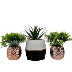 Trio decorativo dois vasos rose gold e vaso de três cores