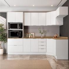 Cozinha Modulada 7 Peças com Tampo 3 Aéreos 3 Balcões e Torre Quente Ipanema Cabecasa Madeiramadeira Branco