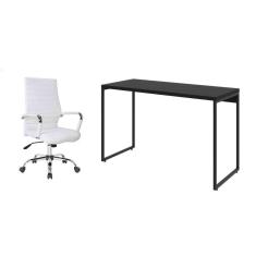 conjunto de mesa studio preta 120 cm com cadeira de escritório diretor giratória cleaner branca