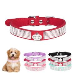 Coleira vermelha para cães pequenos, linda coroa de glíter, joia de cristal, colar de gato com strass brilhante, diamante, fêmea, filhote, coleiras para filhotes de animais de estimação PPP