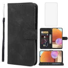 Wanyuexes Capa para Galaxy A32 4G, capa carteira para Samsung A32 4G SM-A325F com protetor de tela de vidro temperado, capa de celular flip de couro com suporte para cartão de crédito para Samsung