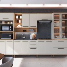 Cozinha Modulada Isabelle 6 Peças com Torre Quente Para 2 fornos Freijo/ Arenas