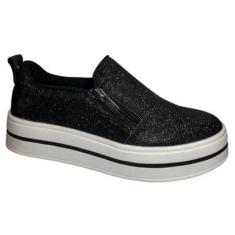 Tênis Quiz Slip-on Flatform Brilho Feminino-Feminino