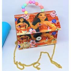 Bolsa Infantil Mini Bag Alça Corrente Dourado Princesa Moana o Filme Bolsinha de Mão Pérola para Passeio Lançamento