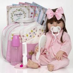 Boneca Tipo Reborn Grande Corpo Silicone + Itens - Cegonha Reborn Doll