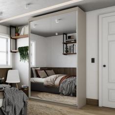 Guarda-roupa Solteiro 100% Mdf Bp com 2 Portas de Espelho Geneve - RR 