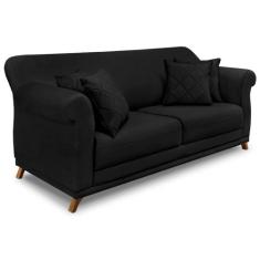 Sofá Living 2 Lugares 1,80m Vênus Suede Pés Castanho - Pallazio, Preto