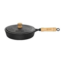 Frigideira Ferro Tampa Ferro Cabo Madeira Santana 22cm