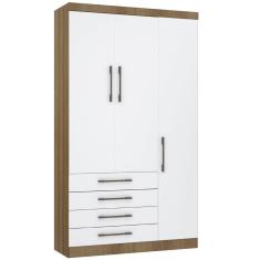 Guarda Roupa Modulado 132cm 3 Portas E 4 Gavetas Paris Luciane Móveis Avelã Pf Com Branco Pf