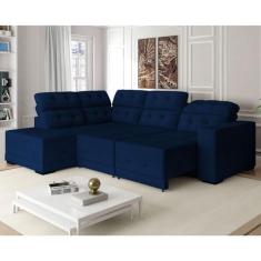 Sofá Canto 285 x 205 cm Chaise E Sttilo Retrátil Mola D26 Suede Azul 6