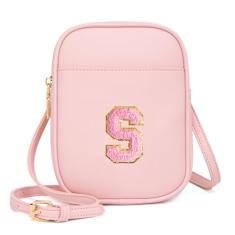 Viverte Bolsa infantil com inicial transversal para meninas, 3 bolsos, couro PU, bolsa transversal para presente personalizado para meninas adolescentes, Rosa claro, One Size