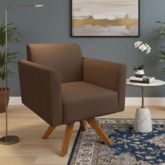 Poltrona Sala Decorativa Marisa Giratória Madeira Suede Marrom D03 - D