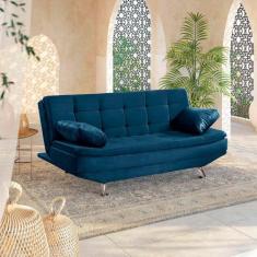 Sofá Cama Valencia 3 Lugares Reclinável Material Azul - Star Confort, 