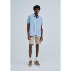 Camisa Masculina Manga Curta Com Bolso - Azul P-Masculino