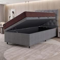 Conjunto Box Baú Atlanta Marrom 96x203x69 Espuma D45 - King House