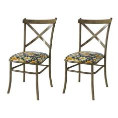 Kit 2 Cadeiras De Jantar New Katrina Marrocos Floral Hibisco Amarelo -