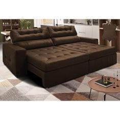 Sofá de Couro Legítimo Retrátil e Reclinável 3,15m Cama Inbox Vitalysoftgeld40 Caramelo