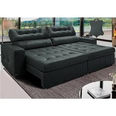 Sofá de Couro Legítimo Retrátil Automático 3,15m Cama Inbox Gran Vitalysoftgeld40 Cinza