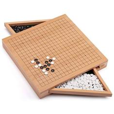 Conjunto de jogo de tabuleiro Wooden Go com gavetas, pedras de plástico, jogo de tabuleiro chinês clássico