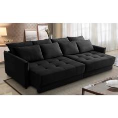 Sofá Cama Retrátil e Reclinável 2,50m com Molas Carol Veludo Preto Adonai Estofados