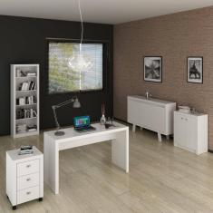 Conjunto Home Office 5 Peças 1 Escrivaninha, 2 Balcões, 1 Estante e 1 Gaveteiro Espresso Móveis Branco