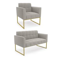 Namoradeira e Poltrona Industrial Dourado Elisa Bouclê Cinza D03 - D`Rossi