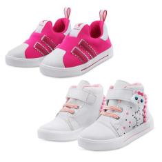 Kit 2 Pares De Tênis Infantil Menina Estiloso Gatinha Pink/Branco Gata
