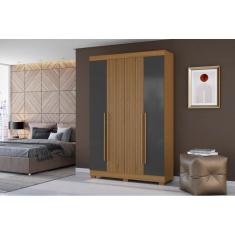 Guarda-Roupa Solteiro 4 Portas 2 Gavetas Ripado Atacama Grafite - Aramóveis