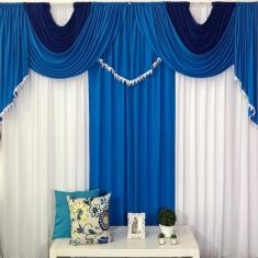 Cortina Roma Para Varão Em Malha 3,00m X 2,60m Sala Quarto - Azul