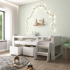Cama Infantil Com Escada E 2 Baús Serena Yescasa Branco Perfect Wood