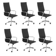 Kit 6 Cadeiras De Escritório Presidente Giratória Sevilha Preto