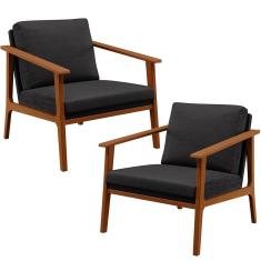 Kit 02 Poltronas Para Sala De Estar Petra B04 Linho Chumbo