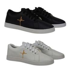 Kit 2 Pares Tênis Casual Conforto Feminino Super Leve Branco e Preto -