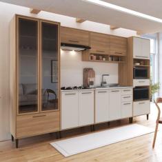 Cozinha Modulada Completa 6 Peças com Cristaleira 12 Portas 3 Gavetas 