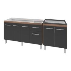 Armário Cozinha Gabinete Pia De 140 cm Camile Com Balcão Cooktop 5 Boc