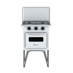 Fogão Portátil 2 Bocas de Piso Gás GLP Venax Gemini Mesa Inox Acendimento Manual Branco