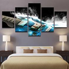 Quadro Decorativo Guitarra 5 partes 130x65 em tecido