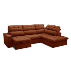 Sofá 5 Lugares Retrátil e Reclinável Arezzo com Chaise Direito Veludo Terracota