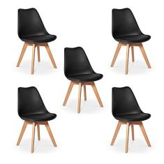 Conjunto 05 Cadeiras Eames Wood Leda Design - Preta