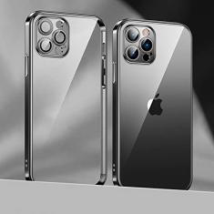 Capa de telefone com revestimento de lente para iPhone 14 11 12 13 Pro Max Mini XS XR 7 8 14 Plus SE 2020 Capa de proteção para câmera de luxo, preta, para 11 Pro Max